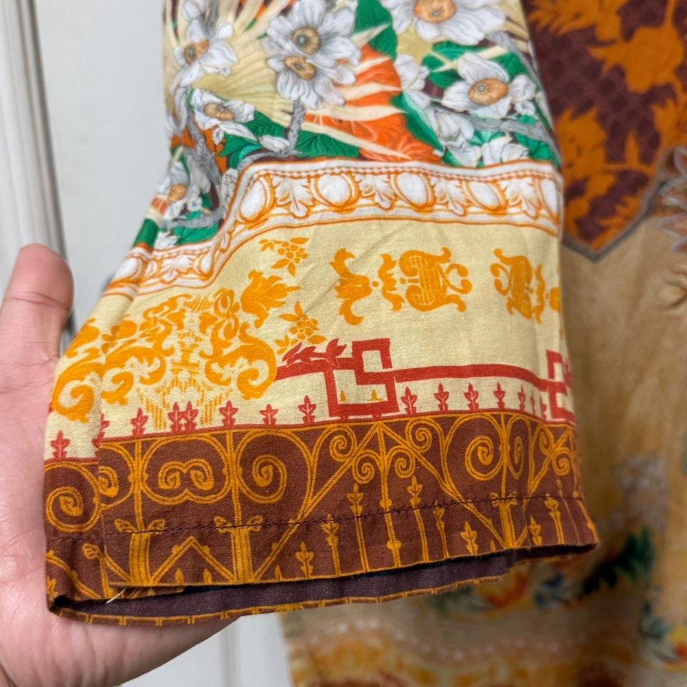 Pakistani Indian Floral Print Tunic Dress in Mustard and Brown - Picture 5 of 9